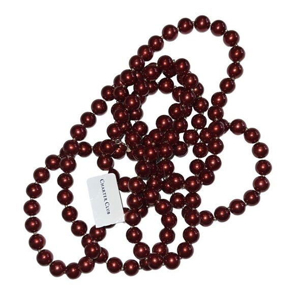 Charter Club Gold-Tone Imitation Pearl Long Strand Necklace Red New - Picture 3 of 5